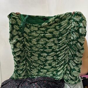 Green Floral Ruched Blouse